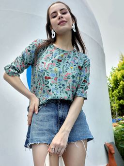 PINACOLADA - Womens Sage Green Botanical Garden Top