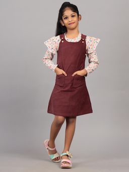 ZION - Maroon Floral A-Line Top and Dungaree (Set of 2)