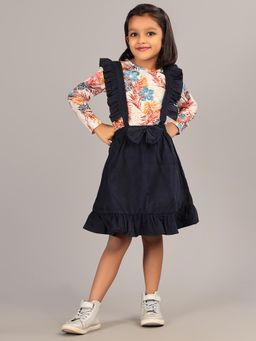 ZION - Navy Blue Floral A-Line Top and Dungaree (Set of 2)