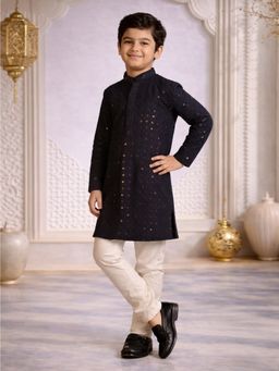 Vastramay - Boys Navy Blue Kurta With Pyjama