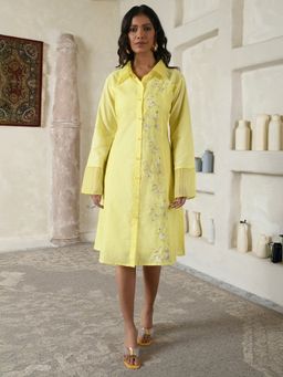 AAVYAM - Lemon Yellow Floral Shirt Dress