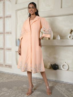 AAVYAM - Embroidered Peach Coat Dress