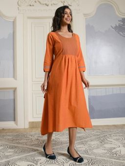 AAVYAM - Orange Cotton A-line Dress