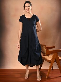 AAVYAM - Navy Blue Cotton Dress