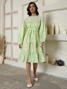AAVYAM - Mint Green Tie-waist Dress