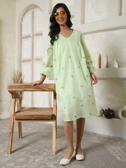 AAVYAM - Tie-sleeves Green Floral Dress
