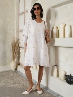 AAVYAM - Tie-sleeves Ivory Floral Dress
