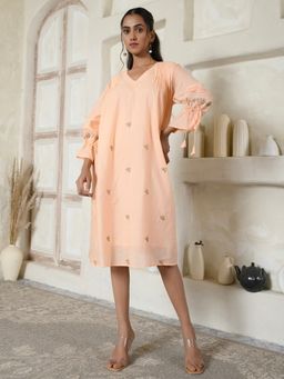 AAVYAM - Tie-sleeves Peach Floral Dress