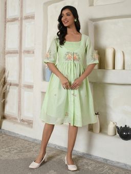 AAVYAM - Mint Green Floral Embroidery Dress