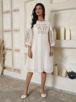 AAVYAM - Ivory Embroidered Organza Dress
