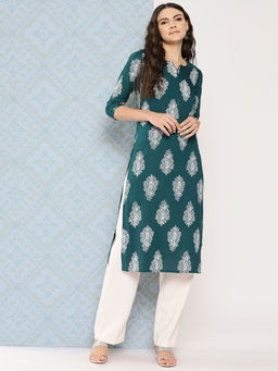 Yufta - Teal Green Paisley Print Kurta