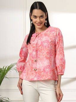 Yufta - Pink Printed Cotton Peplum Top