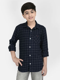 CRIMSOUNE CLUB - Navy Blue Checked Shirt