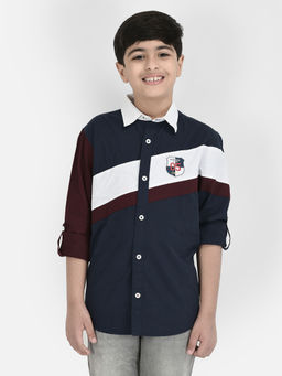 CRIMSOUNE CLUB - Navy Blue Colorblock Shirt