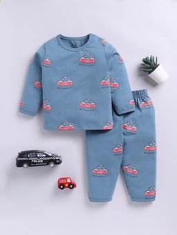 Clt.s - Blue Cotton Knitted Full Sleeve Sweatshirt With Pyjama