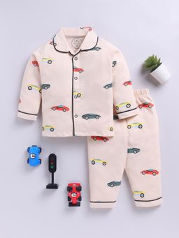 Clt.s - Beige Cotton Knitted Full Sleeve Shirt with Pyjama