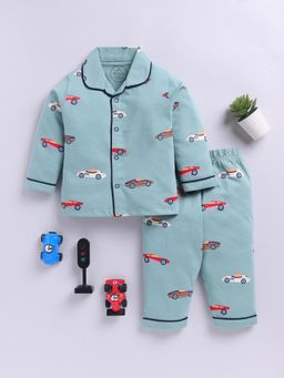 Clt.s - Green Cotton Knitted Full Sleeve Shirt with Pyjama