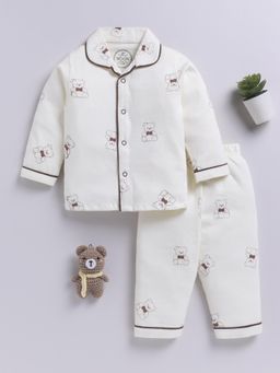 Clt.s - Cream Cotton Knitted Full Sleeve Shirt with Pyjama