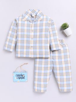 Clt.s - Blue Cotton Checks Full Sleeve Shirt with Pyjama