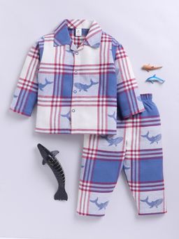 Clt.s - Blue Cotton Checks Full Sleeve Shirt with Pyjama