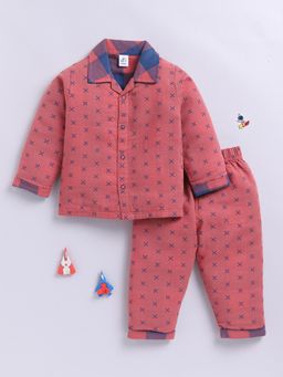 Clt.s - Rust Cotton Woven Full Sleeve Shirt with Pyjama