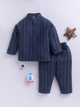 Clt.s - Blue Cotton Woven Striped Full Sleeve Shirt with Pyjama