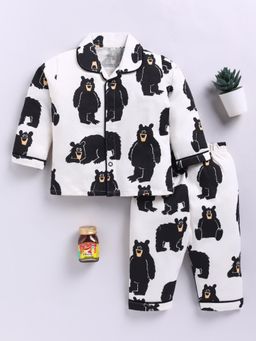 Clt.s - Cream Cotton Knitted Animal Full Sleeve Shirt with Pyjama