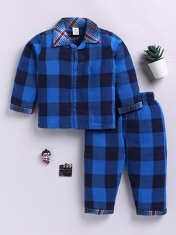 Clt.s - Blue Cotton Checks Full Sleeve Shirt with Pyjama