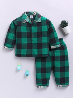 Clt.s - Green Cotton Checks Full Sleeve Shirt with Pyjama