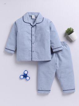 Clt.s - Blue Cotton Full Sleeve Shirt with Pyjama