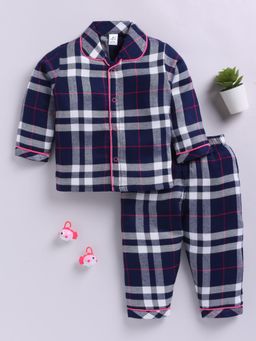 Clt.s - Navy Blue Cotton Checks Full Sleeve Shirt with Pyjama