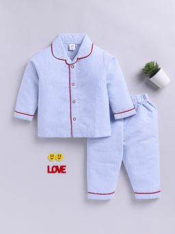 Clt.s - Blue Cotton Full Sleeve Shirt with Pyjama