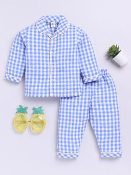 Clt.s - Blue Cotton Checks Full Sleeve Shirt with Pyjama