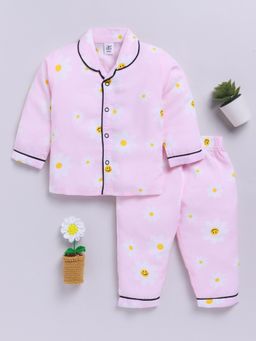 Clt.s - Pink Cotton Floral Full Sleeve Shirt with Pyjama