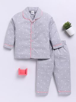 Clt.s - Grey Cotton Polka Dots Full Sleeve Shirt with Pyjama