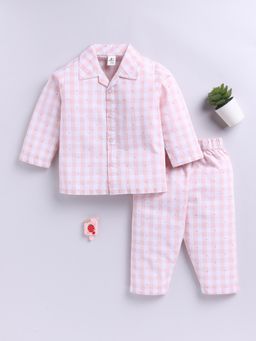 Clt.s - Peach Cotton Checks Full Sleeve Shirt with Pyjama