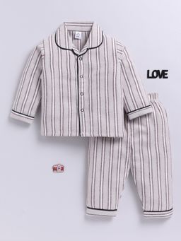 Clt.s - Beige Cotton Striped Full Sleeve Shirt with Pyjama