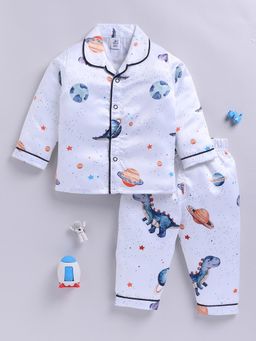 Clt.s - White Satin Full Sleeve Shirt with Pyjama