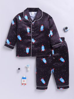 Clt.s - Black Satin Full Sleeve Shirt with Pyjama