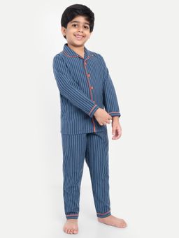 Clt.s - Blue Cotton Striped Full Sleeve Shirt with Pyjama
