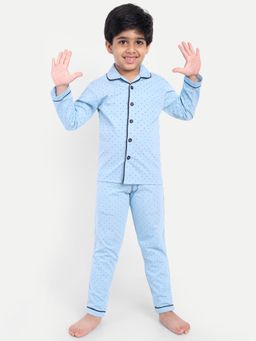 Clt.s - Blue Cotton Knitted Full Sleeve Shirt with Pyjama