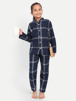 Clt.s - Navy Blue Cotton Checks Full Sleeve Shirt with Pyjama
