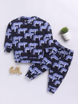 Clt.s - Purple Cotton Knitted Full Sleeve Sweatshirt with Joggers