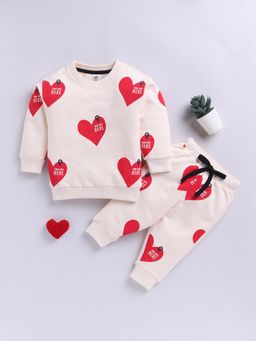 Clt.s - Cream Cotton Knitted Full Sleeve Sweatshirt with Joggers