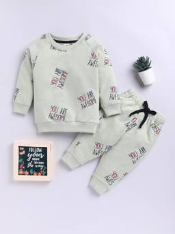 Clt.s - Green Cotton Knitted Full Sleeve Sweatshirt with Joggers