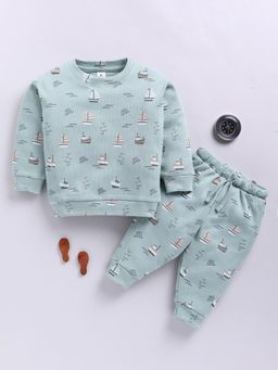 Clt.s - Green Cotton Knitted Full Sleeve Sweatshirt with Joggers