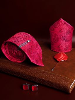 Louis Stitch - Men's Venetian Red Silk Necktie Accessory Gift Set