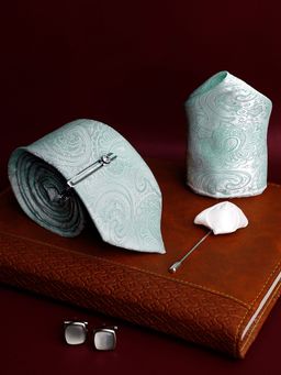 Louis Stitch - Men's Lagoon Green Silk Necktie Accessory Gift Set