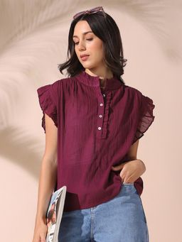 DL WOMAN - Solid Ruffle Top Mauve