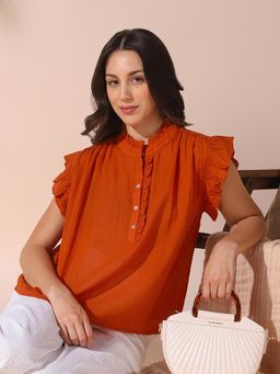 DL WOMAN - Solid Ruffle Top Rust